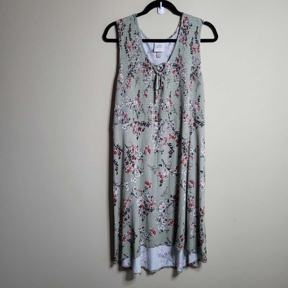 Knox Rose Size XXL Sage Green Floral Sleeveless Midi Sundress Shirred High Low